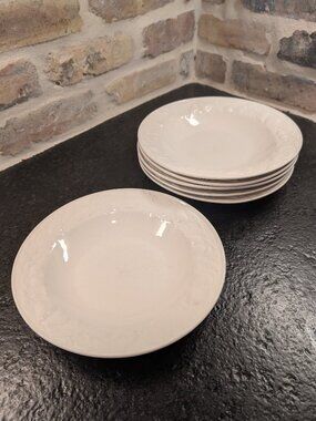 VINTAGE WHITE SET 6 Tabletops Unlimited Fruit De Blanc 9" Coupe Soup Bowl